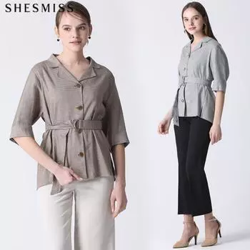 She S miss Рубашка с открытым воротником и поясом MELANGE BROWN (MB)/55