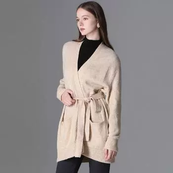 She S miSS Вязаный кардиган с V-образным вырезом и поясом black (BK)/55