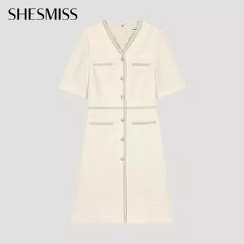 She S Miss Блестящее твидовое платье с V-образным вырезом Swwopo21020 Pi Pink/55