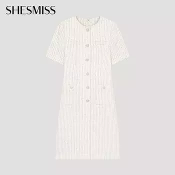 She S Miss Блестящее твидовое платье с пуговицами Swwopo22200 Cr creamy/55