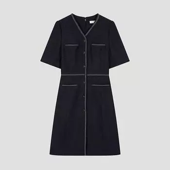 She S Miss Блестящее твидовое платье с V-образным вырезом Swwopo21020 Dn DARK NAVY/55