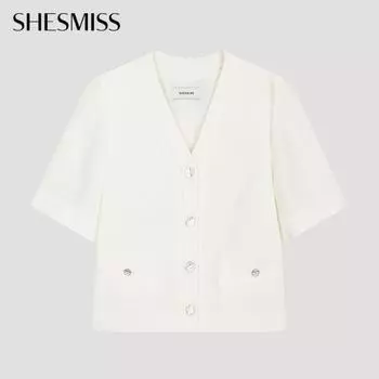 She S miSS Блестящий твидовый пиджак с V-образным вырезом Swwjko22050 iV Ivory/55