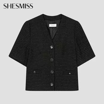 She S miSS Блестящий твидовый пиджак с V-образным вырезом Swwjko22050 Bk blacks/55
