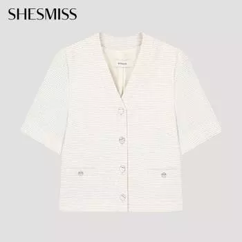 She S miSS Блестящий твидовый пиджак с V-образным вырезом Swwjko22050 Ly light yellow/55