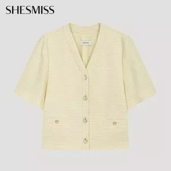 She S miSS Блестящий твидовый пиджак с V-образным вырезом Swwjko22050 Ye yellow/55