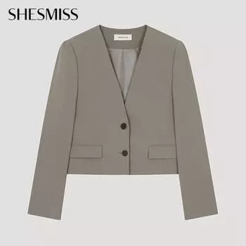 She S miSS collarleSS V Neck Cropped Jacket SwSjko11060 Se sepia/55