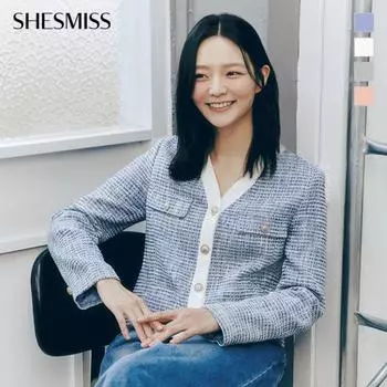 She S miSS collarleSS V Neck Tweed Jacket Swwjko11050 Grey/55