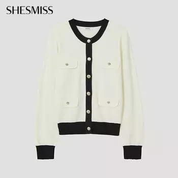 Она S miSS Кардиган вязаный с накладными карманами и клапаном в тон SSkcdp12530 Iv Ivory/55