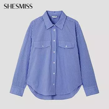 She S miSS Cotton Stripe Pocket Shirt SwwStp12070 Bl Blue/55
