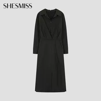 She S Miss Хлопковое платье с открытым воротником Swwopo31050 Bk blacks/55