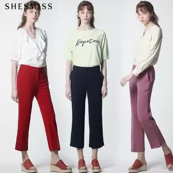 She S Miss Edge Side Slit Прямые брюки Red (RE)/55