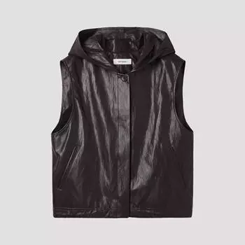 [She S miSS] Faux Leather String Hooded veSt Swwvtp12010 Dw dark brown/55