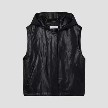 [She S miSS] Faux Leather String Hooded veSt Swwvtp12010 Bk blacks/55