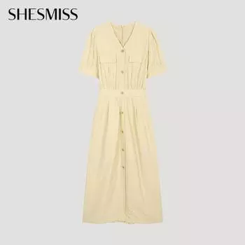 She S Miss платье с карманами-клапанами и V-образным вырезом Swwopo21060 Ly light yellow/55