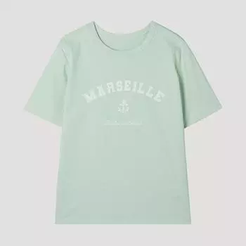 [She S Miss] Футболка из хлопковой смеси с коротким рукавом и надписью SSjTSp22030 Ln Light green/66