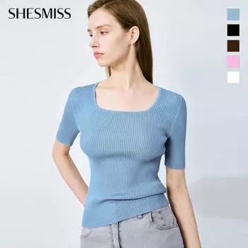 She S miSS Глубокий квадратный вырез с коротким рукавом Трикотаж SSkpoo22540 blacks/55