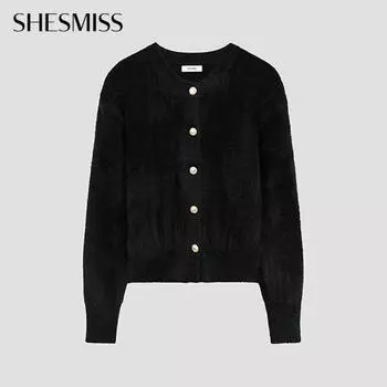 She S miSS Hairy Round Neck Cardigan SSkcdo42560 Bk blacks/55