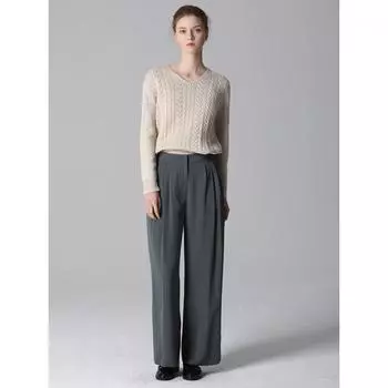 She S Miss Hidden Button 3 Tuck Широкие брюки Цена аренды 168 000 вон DARK GREEN (DE)/55