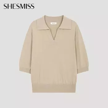 She S miSS Johnny Collar Short Sleeve Knit SSkpoo21090 Lb light beige/55