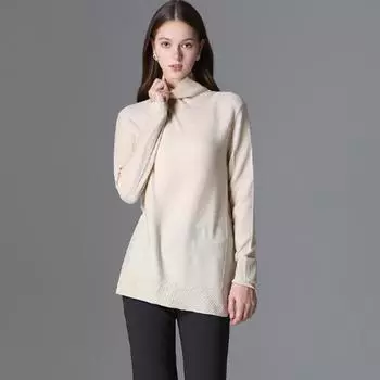 She S miss Кашемировый вязаный свитер с высоким воротом и боковыми разрезами MELANGE BEIGE (ME)/55