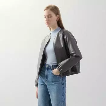 [She S miSS] Кожаный джемпер с застежкой-реглан на молнии Swwjpo12020 dark beige/55