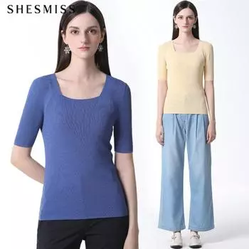 She S miss квадратный вырез ребристый трикотажный топ цена 118 000 вон blue (BL)/55