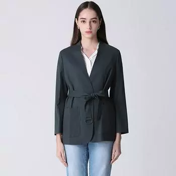 She S Miss Льняная куртка без воротника с поясом DARK GREEN (DE)/55