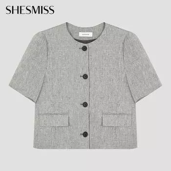 She S miSS Льняной твидовый пиджак с круглым вырезом Swwjko22040 Bk blacks/55