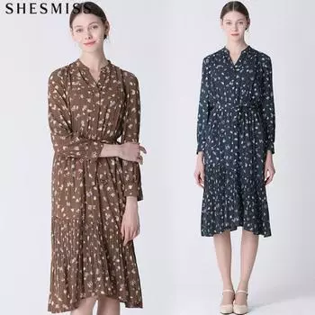 She S miSS Lady Belted Pattern Notch Neck dreSS brown (BR)/55