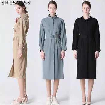 She S Miss Lady Платье с поясом и сборкой, с высоким воротом Light blue (LL)/55