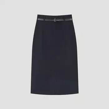 She S miSS Leather Belted Slit Skirt SwwSko22030 Dn DARK NAVY/55
