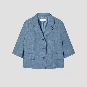[She S miSS] Linen Crop Three Button Short Sleeve Jacket Swwjkp21090 Blue/55