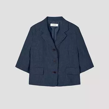 [She S miSS] Linen Crop Three Button Short Sleeve Jacket Swwjkp21090 Na navy/55