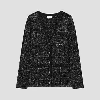 She S miss свободный крой клетчатый кардиган с V-образным вырезом SSkcdo41120 Bk blacks/55