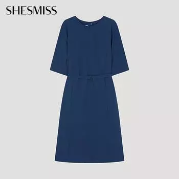She S miSS Minimal Belted Round Neck dreSS Swwopo22070 Bl Blue/55