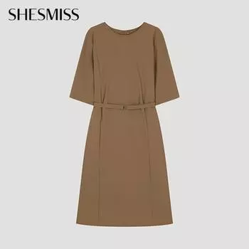 She S miSS Minimal Belted Round Neck dreSS Swwopo22070 Br Braun/55