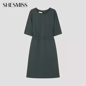 She S miSS Minimal Belted Round Neck dreSS Swwopo22070 De DARK GREEN/55