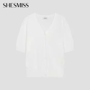 She S miSS Minimal V Neck Short SleeVe Cardigan SSkcdo22050 Ow off-white/55