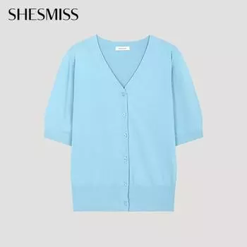 She S miSS Minimal V Neck Short SleeVe Cardigan SSkcdo22050 Bl Blue/55
