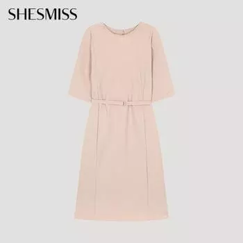 She S Miss Минималистичное платье с круглым вырезом и поясом Swwopo22070 PB pink beige/55