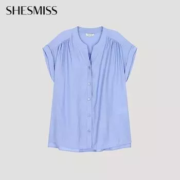 She S miSS Notch Neck Shirring BlouSe SwwBlo21030 Bl Blue/55