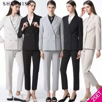 She S miSS Пиджак с заостренными лацканами и двумя пуговицами + зауженные брюки, комплект из 2 предметов, цена 436 000 вон Light gray 2-piece set (LG)/55