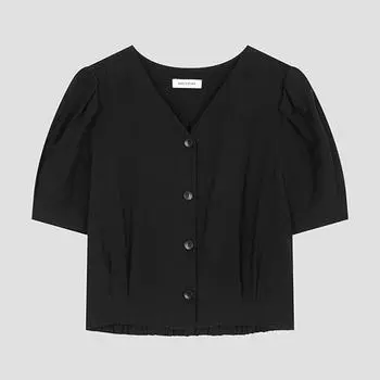 She S miSS Pin Tuck V Neck Crop blouSe Swwblo21050 Bk blacks/55