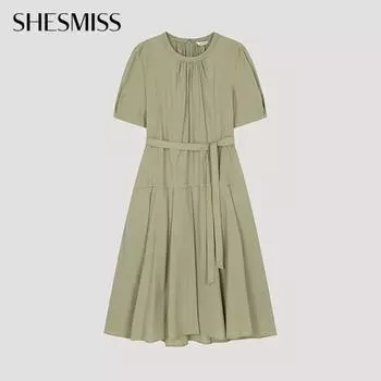 She S miss платье с поясом и сборками Swwopo22260 Кб khaki beige/55