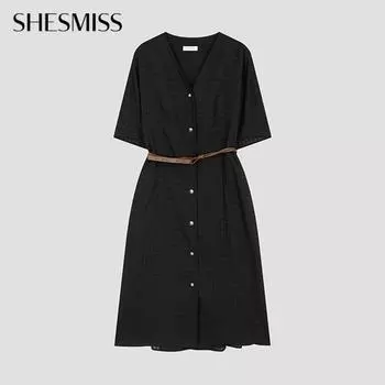 She S Miss платье в клетку с поясом и V-образным вырезом Swwopo21050 Bk blacks/55