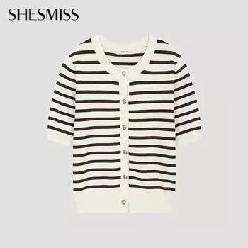 She S miSS Полосатый кардиган с круглым вырезом SSkcdo21520 Br Braun/55