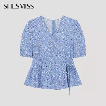 She S miss Puff Блузка с V-образным вырезом SwwBlo22080 Bl Blue/55