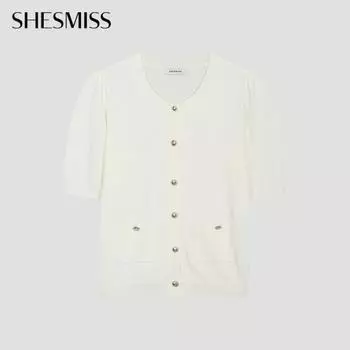 She S miSS Puff Sleeve Round Neck Cardigan SSkcdo21510 Iv Ivory/55