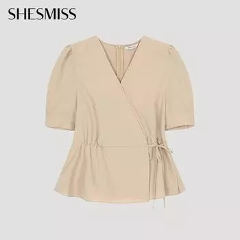 She S miss Puff V Neck Wrap BlouSe Swwblo22080 Be beige/55