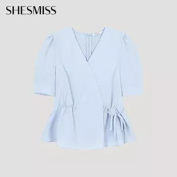 She S miSS Puff V Neck Wrap blouSe Swwblo22080 Ll light blue/55